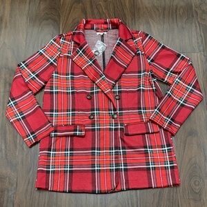 Maurices Red and Black Double Breasted Plaid Blazer